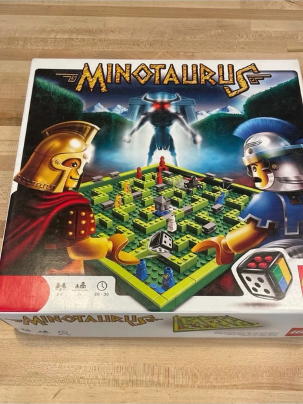 Lego Minotaurus Board Game Box with Green, Blue, Red, Yellow and Gold Artwork